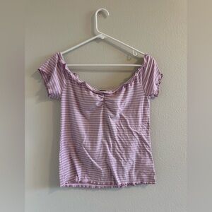 Lulu's Easily Ideal Lilac Striped Lettuce Hem Short Sleeve Top NWT